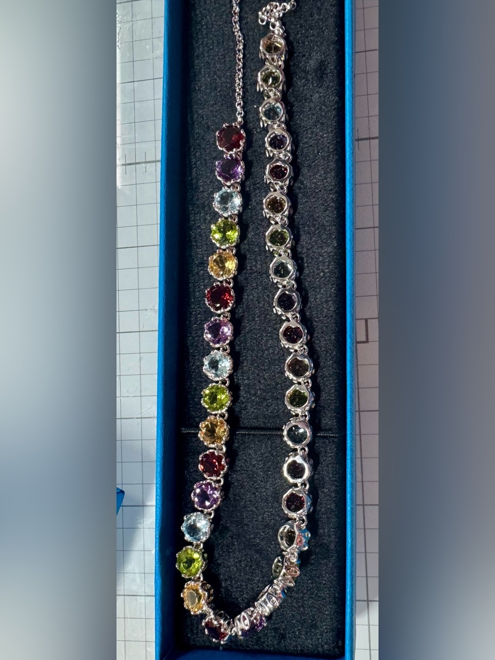 28.98CTW Round Multi-Gem Rhodium Over Sterling Silver Necklace 18” - Picture 2 of 8